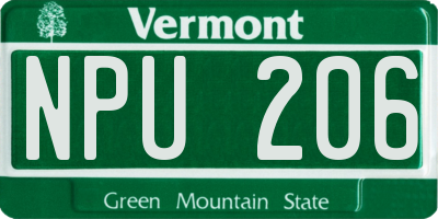VT license plate NPU206