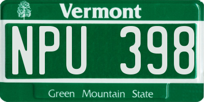VT license plate NPU398