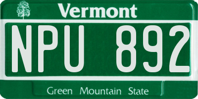 VT license plate NPU892
