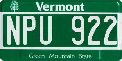 VT license plate NPU922