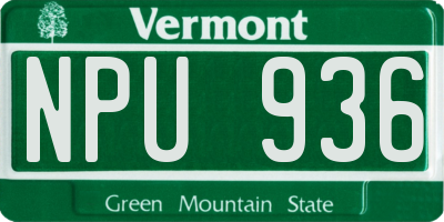VT license plate NPU936