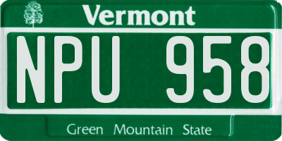 VT license plate NPU958