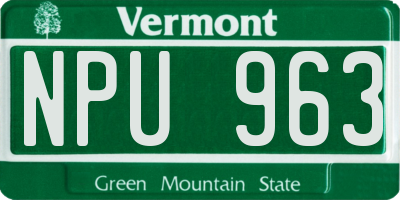 VT license plate NPU963