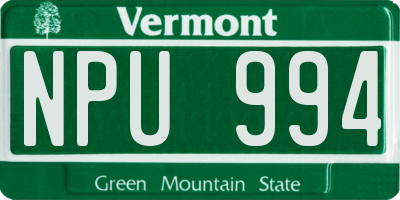 VT license plate NPU994
