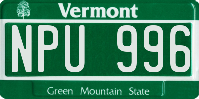 VT license plate NPU996