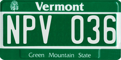 VT license plate NPV036