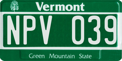 VT license plate NPV039