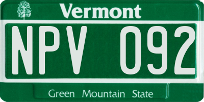 VT license plate NPV092