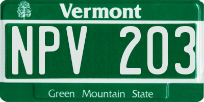 VT license plate NPV203