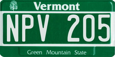 VT license plate NPV205