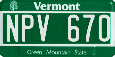 VT license plate NPV670