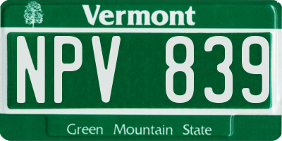 VT license plate NPV839