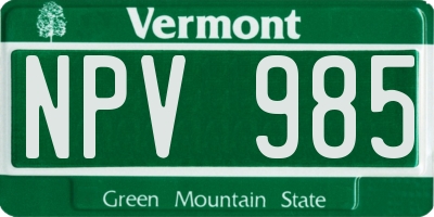 VT license plate NPV985
