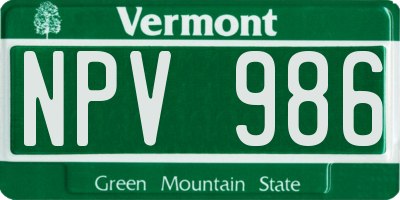 VT license plate NPV986