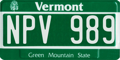 VT license plate NPV989