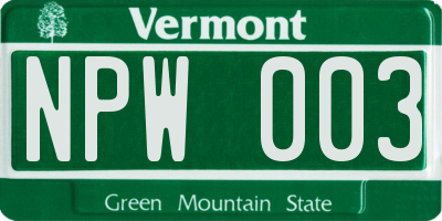 VT license plate NPW003