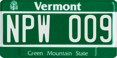 VT license plate NPW009