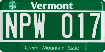 VT license plate NPW017