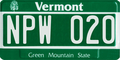 VT license plate NPW020