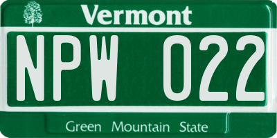 VT license plate NPW022