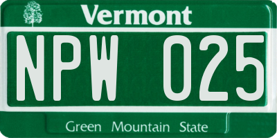 VT license plate NPW025