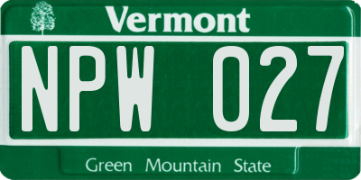 VT license plate NPW027