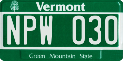 VT license plate NPW030