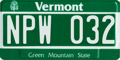 VT license plate NPW032