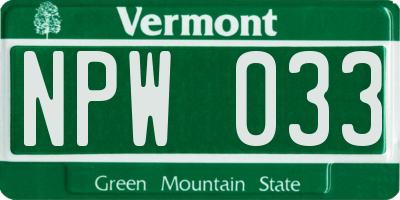 VT license plate NPW033