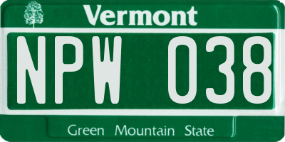 VT license plate NPW038