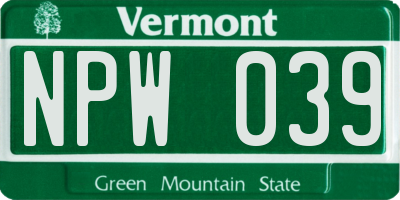 VT license plate NPW039