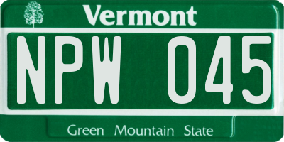 VT license plate NPW045