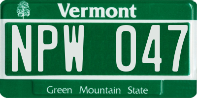 VT license plate NPW047