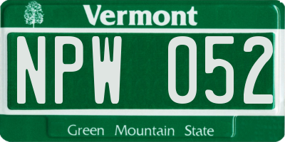 VT license plate NPW052