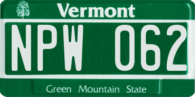 VT license plate NPW062
