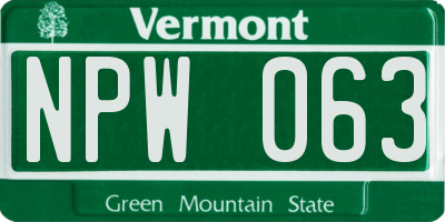VT license plate NPW063