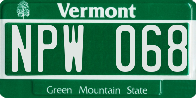VT license plate NPW068
