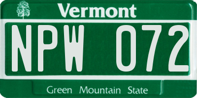 VT license plate NPW072