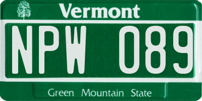 VT license plate NPW089