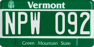 VT license plate NPW092