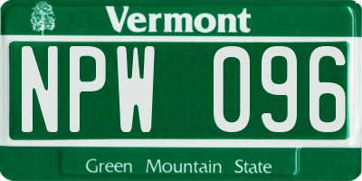 VT license plate NPW096