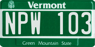 VT license plate NPW103