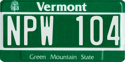 VT license plate NPW104