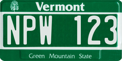 VT license plate NPW123