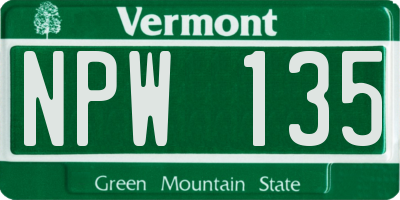 VT license plate NPW135