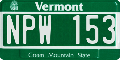 VT license plate NPW153