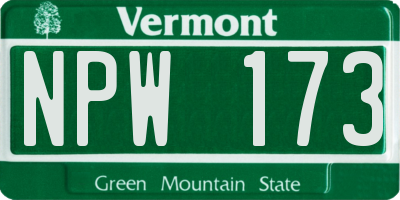 VT license plate NPW173