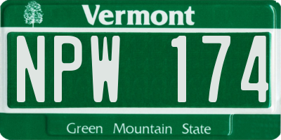 VT license plate NPW174