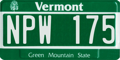 VT license plate NPW175