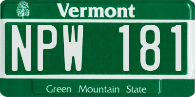 VT license plate NPW181